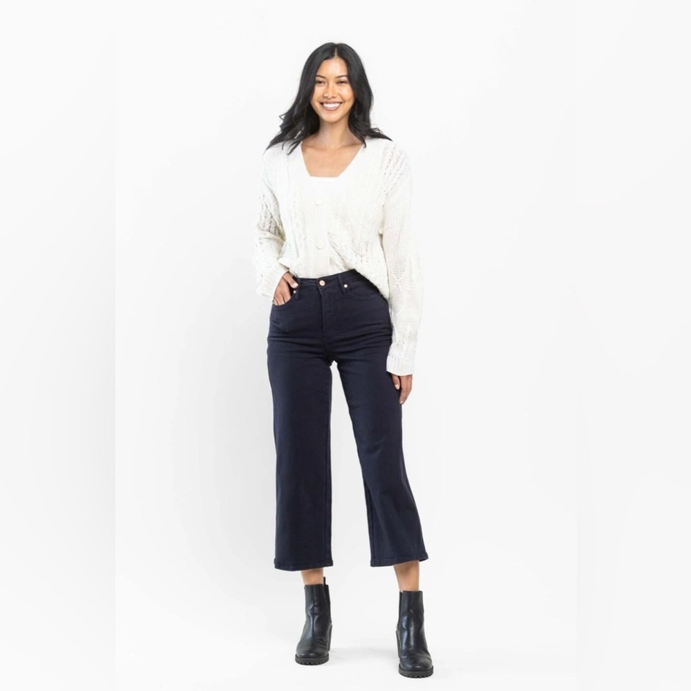 Judy blue high waist wide leg cropped navy garment dyed jeans 88807 size 5/27